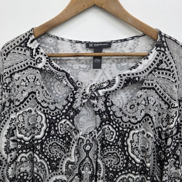 INC International Concepts Black White Paisley Cutout Keyhole 3/4 Sleeve Blouse - Picture 9 of 13